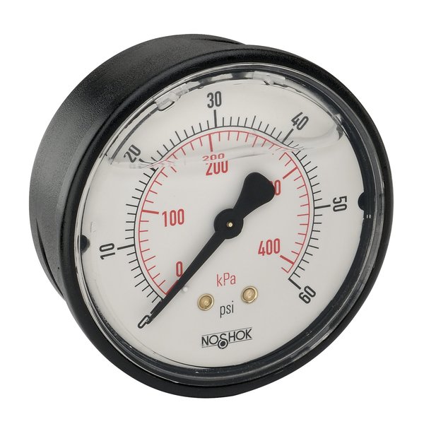 Noshok Pressure Gauge, 2.5" 304SS Case, Copper Alloy Internals, 300 psi/kPa, 1/4 NPT Male Bottom Conn, Glycerin Filled, Safety Glass 25-901-300-psi/kPa-SG